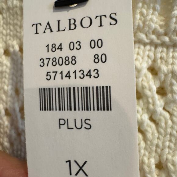 New Talbots Knitted Top White Cream Ribbed Hem Back Button Short Sleeve Sz 1X - Picture 4 of 7